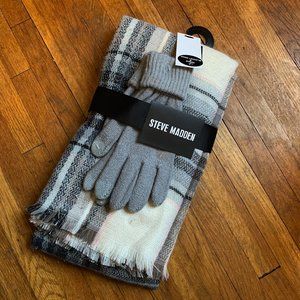 Steve Madden Plaid Blanket Wrap & Gloves NWT